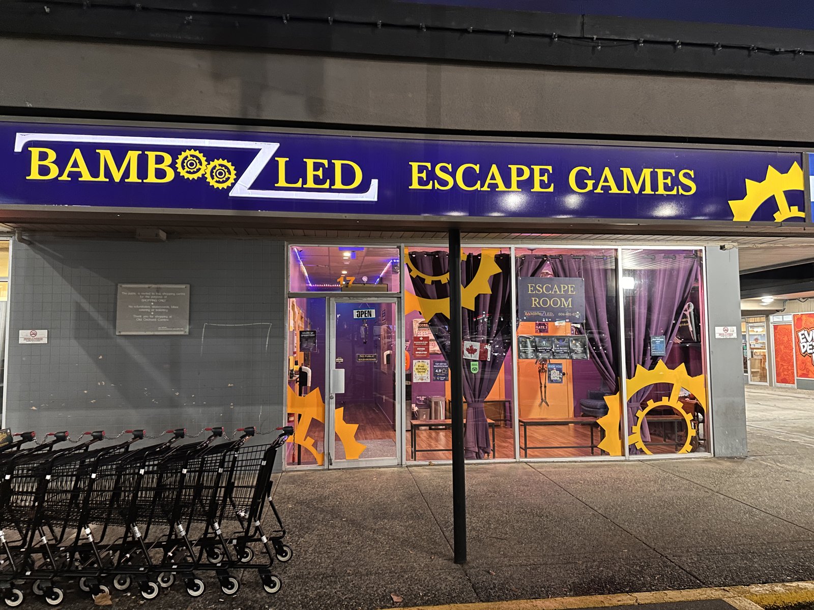 Bamboozled Escape Games storefront at Old Orchard Shopping Centre in Burnaby
