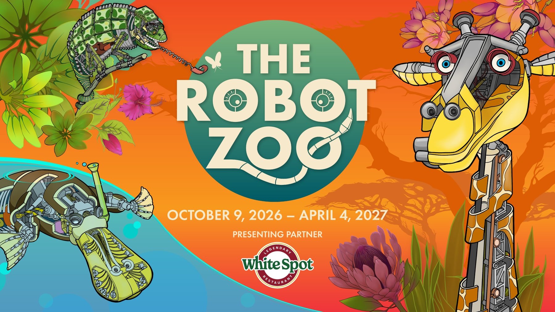 The Robot Zoo at Science World key art, October 9, 2026 to April 4, 2027