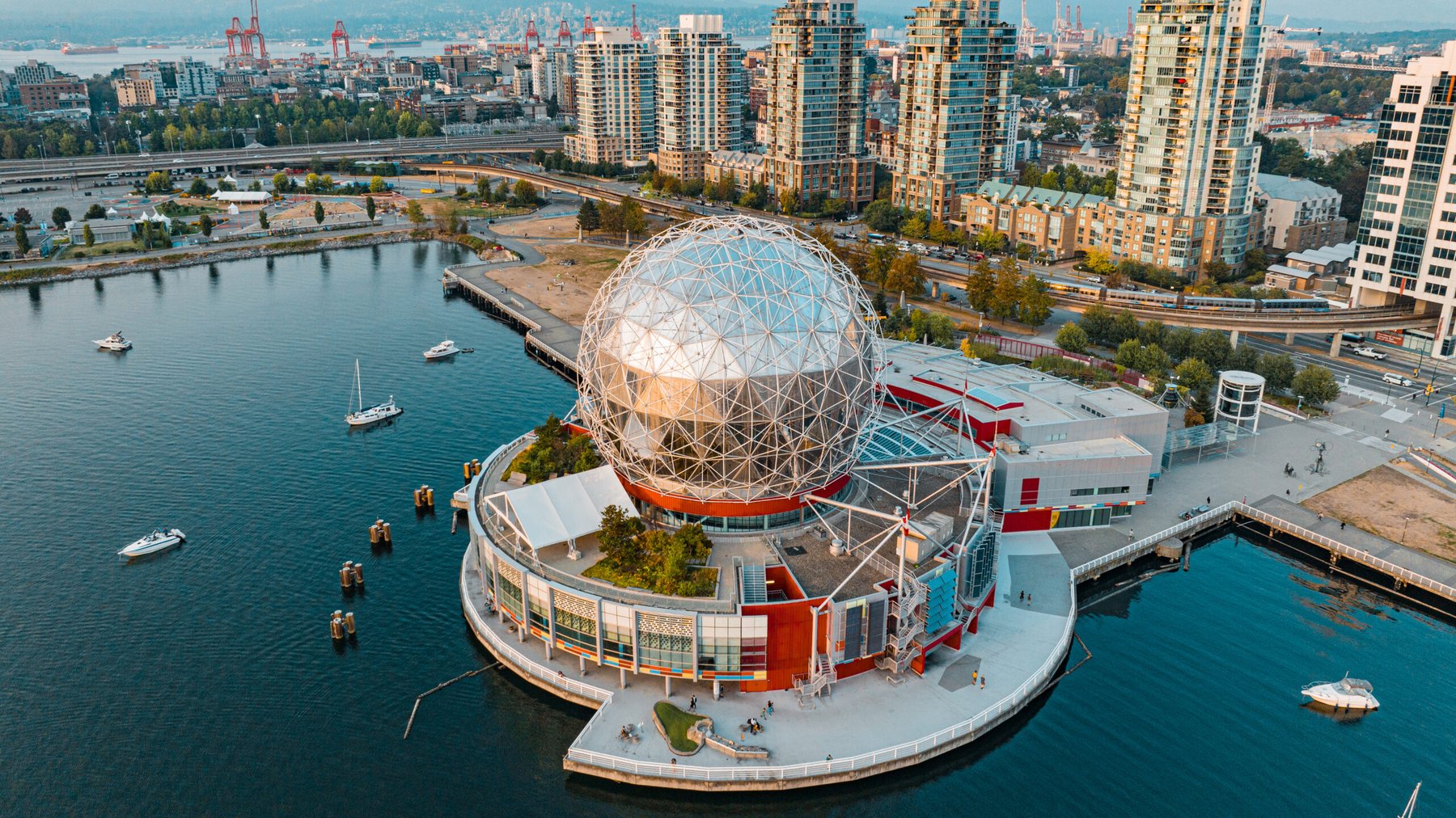 Science World geodesic dome on False Creek in Vancouver
